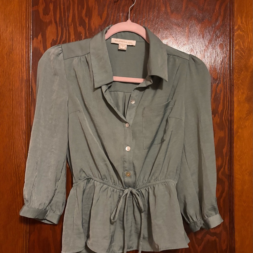 Sage Green Blouse with Tie Waist